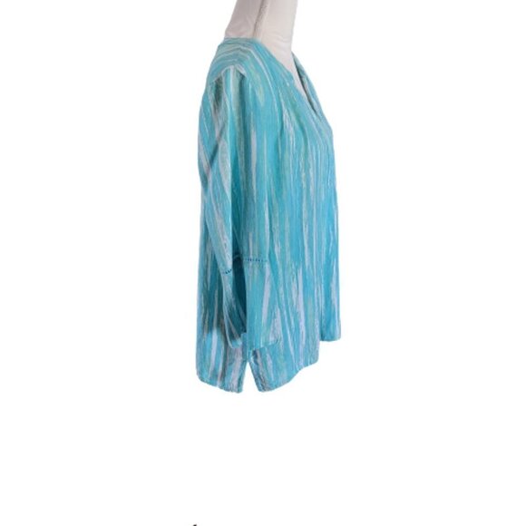 Gloria Vanderbilt Loose-Fitting Long-Sleeved Boho Turquoise Tunic in Size M - Picture 2 of 4